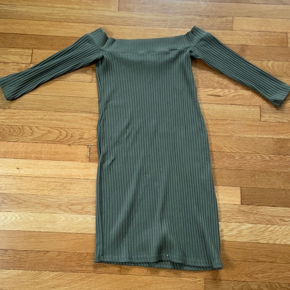 Off the shoulder, olive green sweater dress - Picture 1 of 1